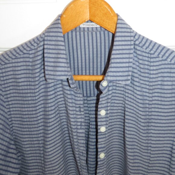 Toad&Co Shirt Womens LG Mixologist Tunic Button Top Collared Long Sleeve Striped - Picture 3 of 4